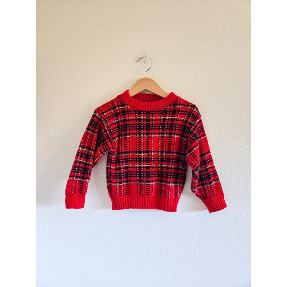 3/4T Vintage Mark's & Michael Knit Acrylic Red Plaid Sweater